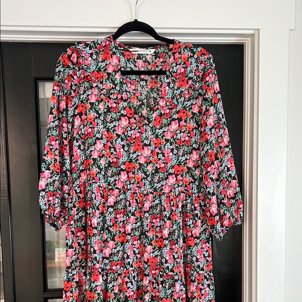 Zara Floral Dress with Red and Pink Flowers